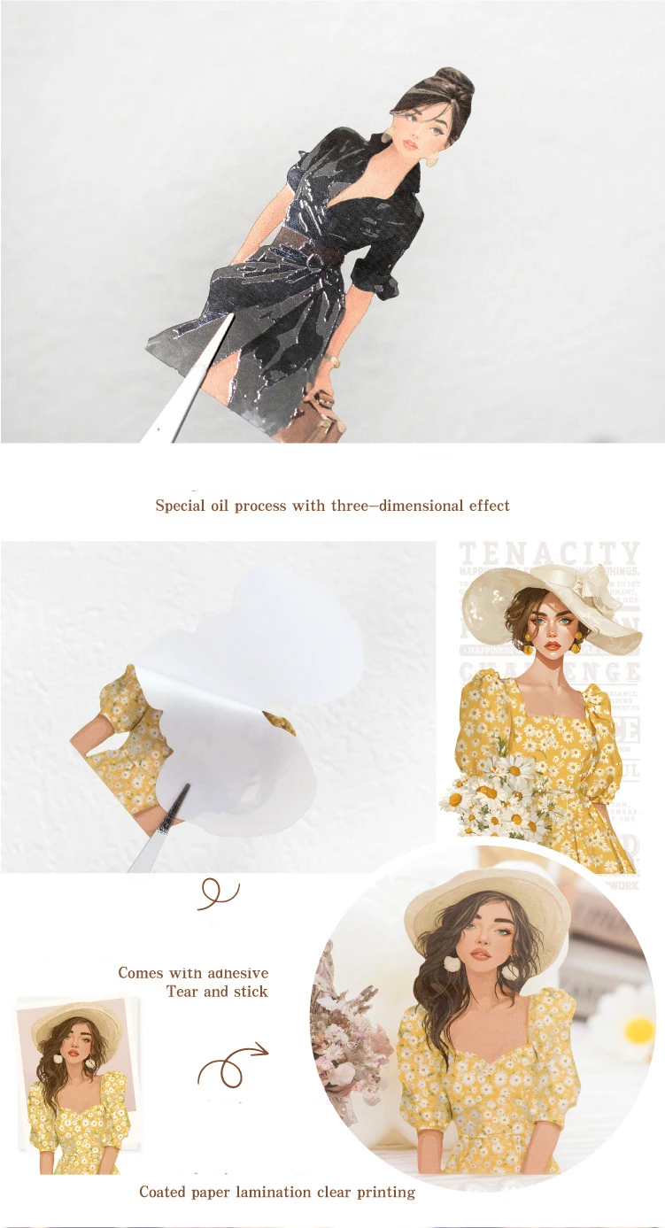 JIANWU Falling Into Summer Series Vintage Character Landscape Material Collage Scrapbook Sticker Creative DIY Journal Stationery