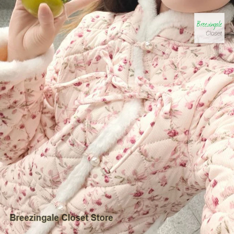 

New Chinese retro ethnic floral cotton-padded jacket women's winter fashion sweet leisure plus velvet cotton-padded jacket