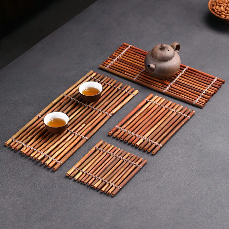 

Bamboo Tray for Teapot & Cups - Handwoven Tea Serving Platter, Tea Ceremony Mat, Chinese Style Dry Bamboo