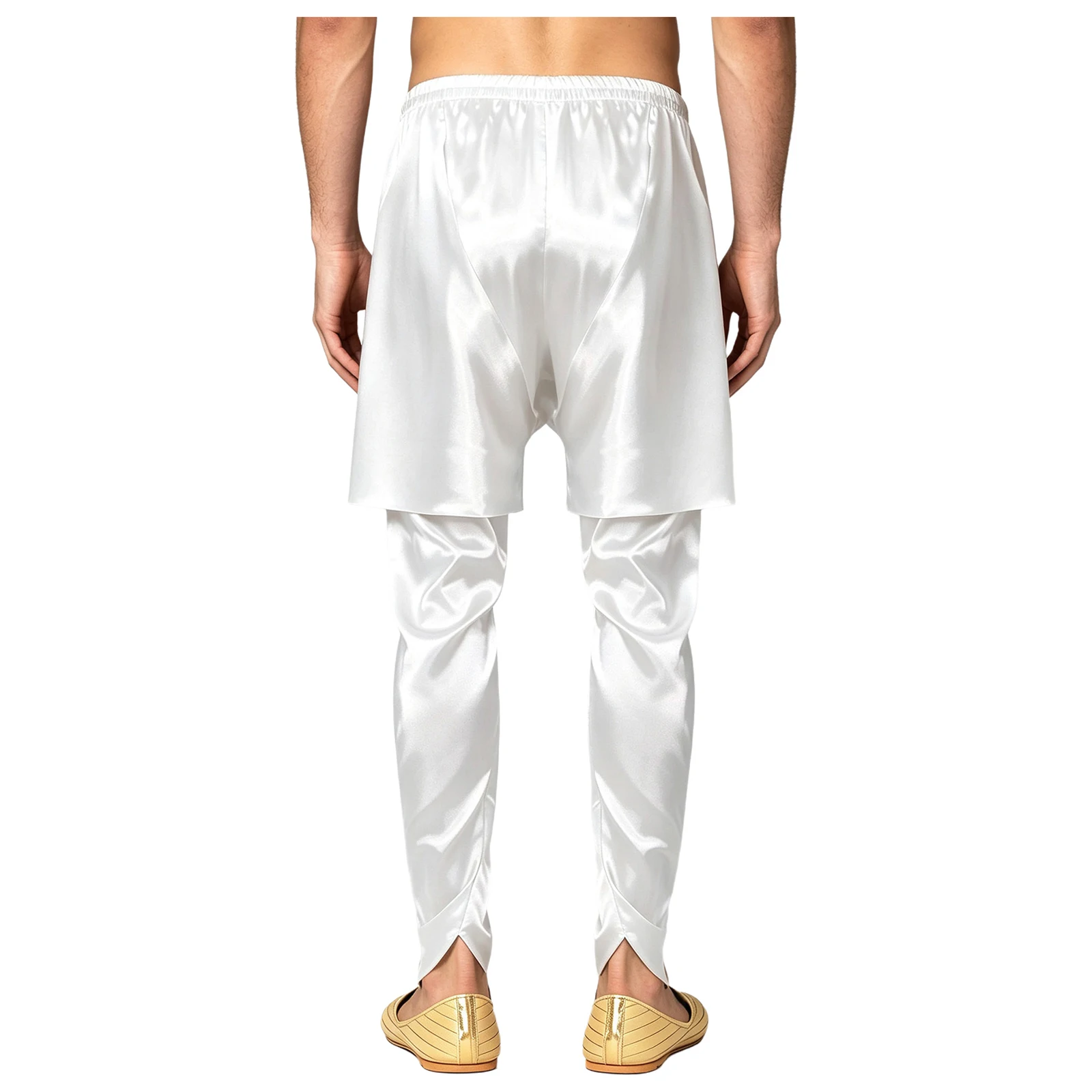 Men Arabian Costume Satin Dhoti Pants Casual Cross-wrap Draped Baggy Trousers for Halloween Egyptian Pharaoh Cosplay Trousers