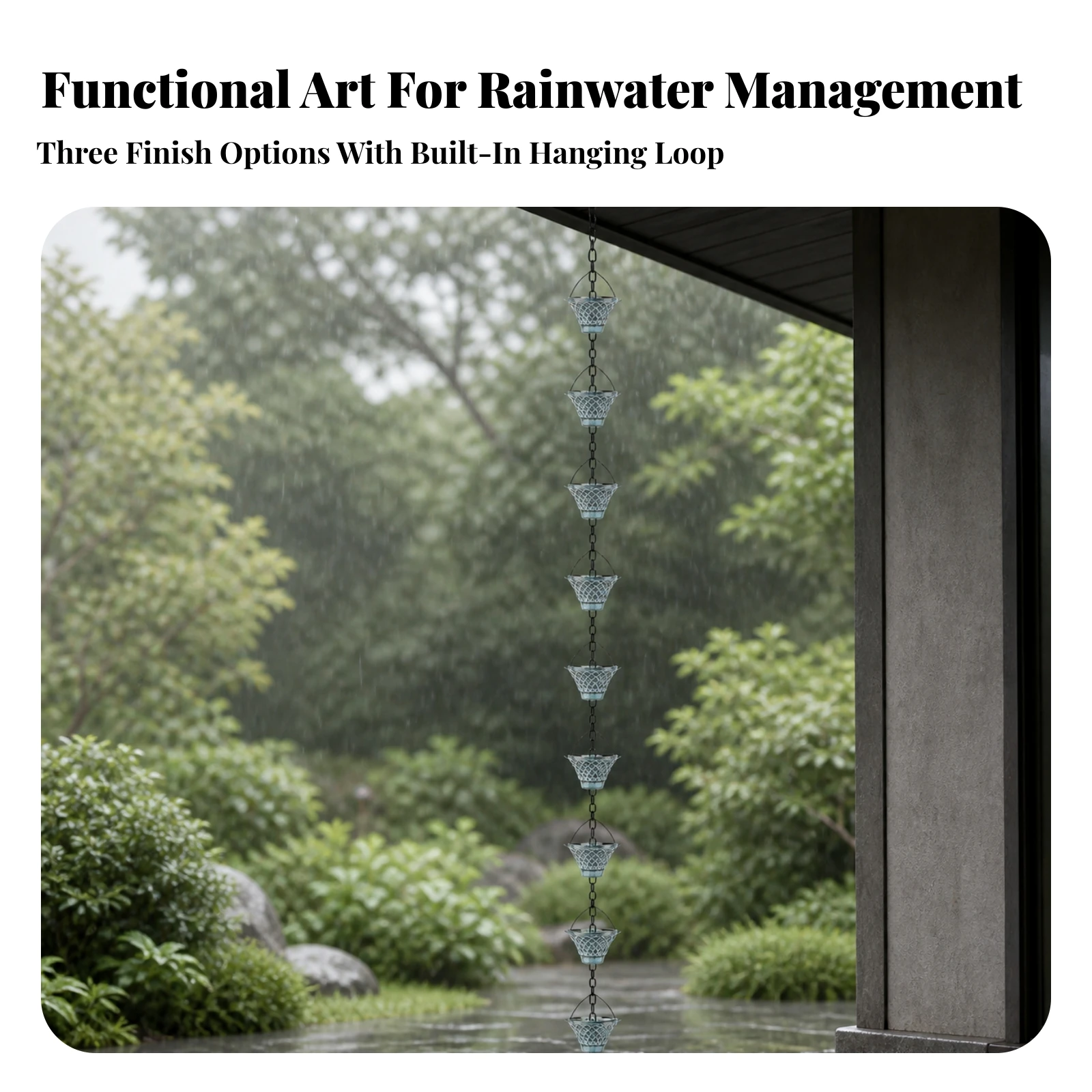 Iron Rain Chain with Geometric Cups Functional Linked Rain Chain with Lattice Cups Downspout Substitute Long-Lasting