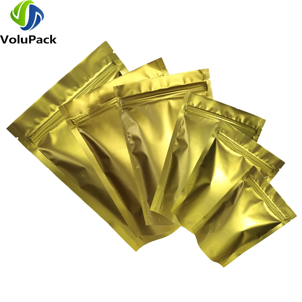 Matte Gold Ziplock Metallic Mylar Packing Bags, Heat Sealable Stand Up Zip Lock Pouches, 100Pcs