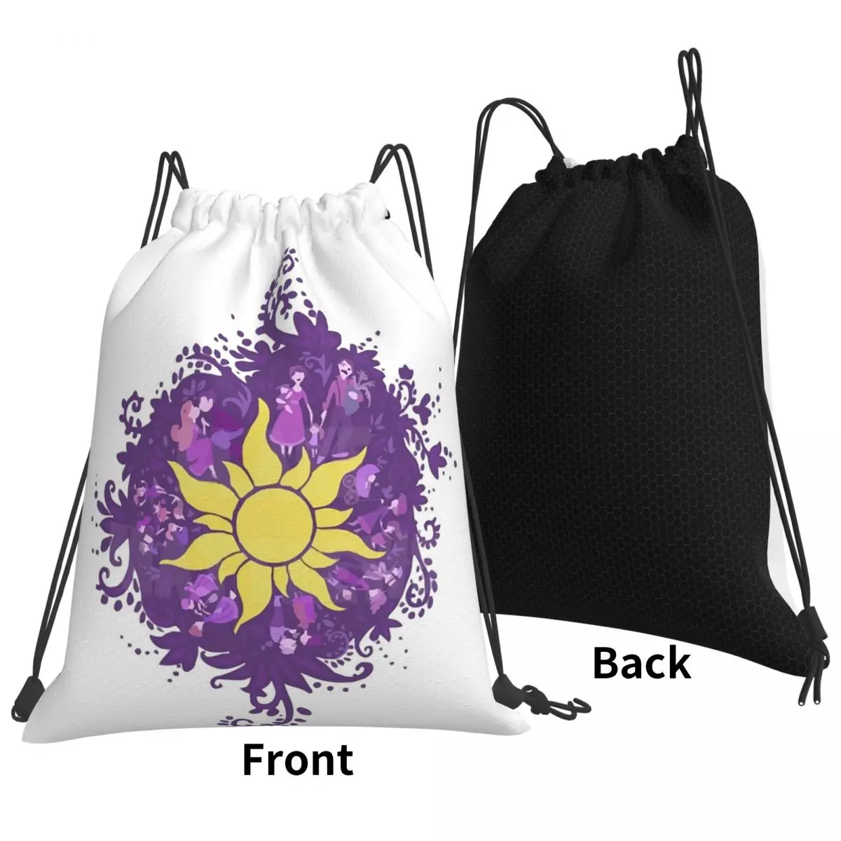 Tangled - Sun - Kingdom Dance Backpacks Portable Drawstring Bags Sundries Bag Book Bags for Travel School