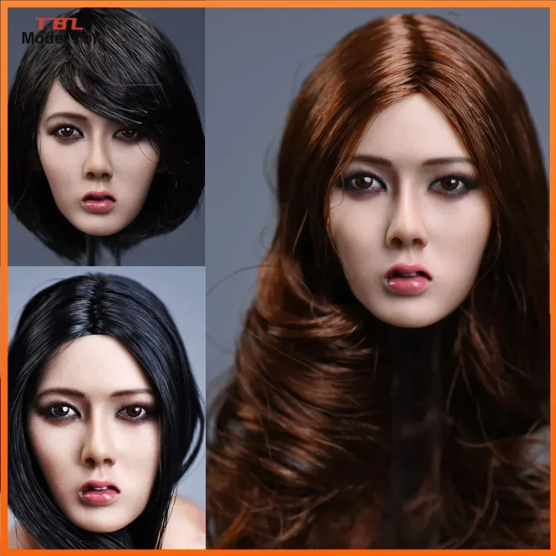 1/6 Scale Asia Female Short Black Hair Head Sculpt Long hair Xiu Girl Head Model F 12