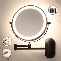 8 inch Makeup Mirror Black/Chrome 3x/5x/7x/10x Magnifying Double Side Battery Powered Bathroom 3 color light Cosmetic Mirrors