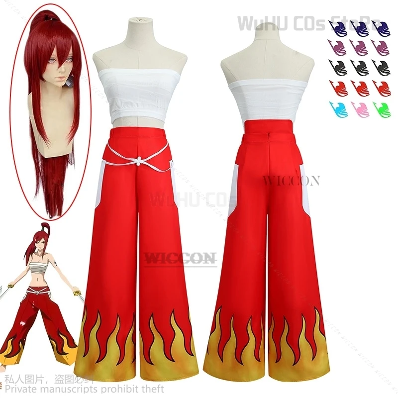 Anime Fairy Cosplay Tail Costume Erza Scarlet Bra Japanese Unisex Uniform Halloween Party Women Wrap Chest Pants Suit wig Tattoo