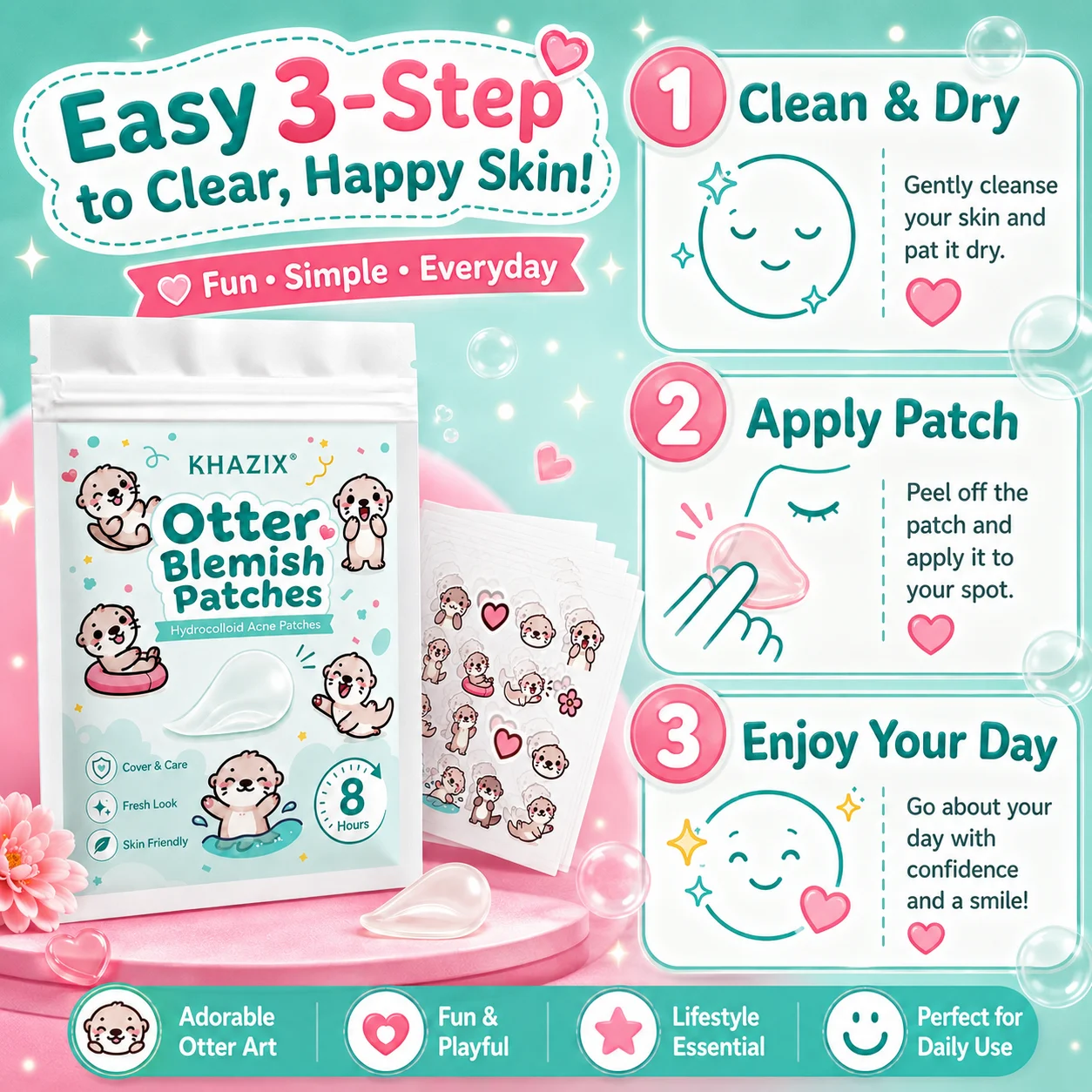 160pcs Cute Otter Pimple Patch – Super Adorable, Must-Have for Trendy Girls and Boys, Gentle and Non-Irritating view 3