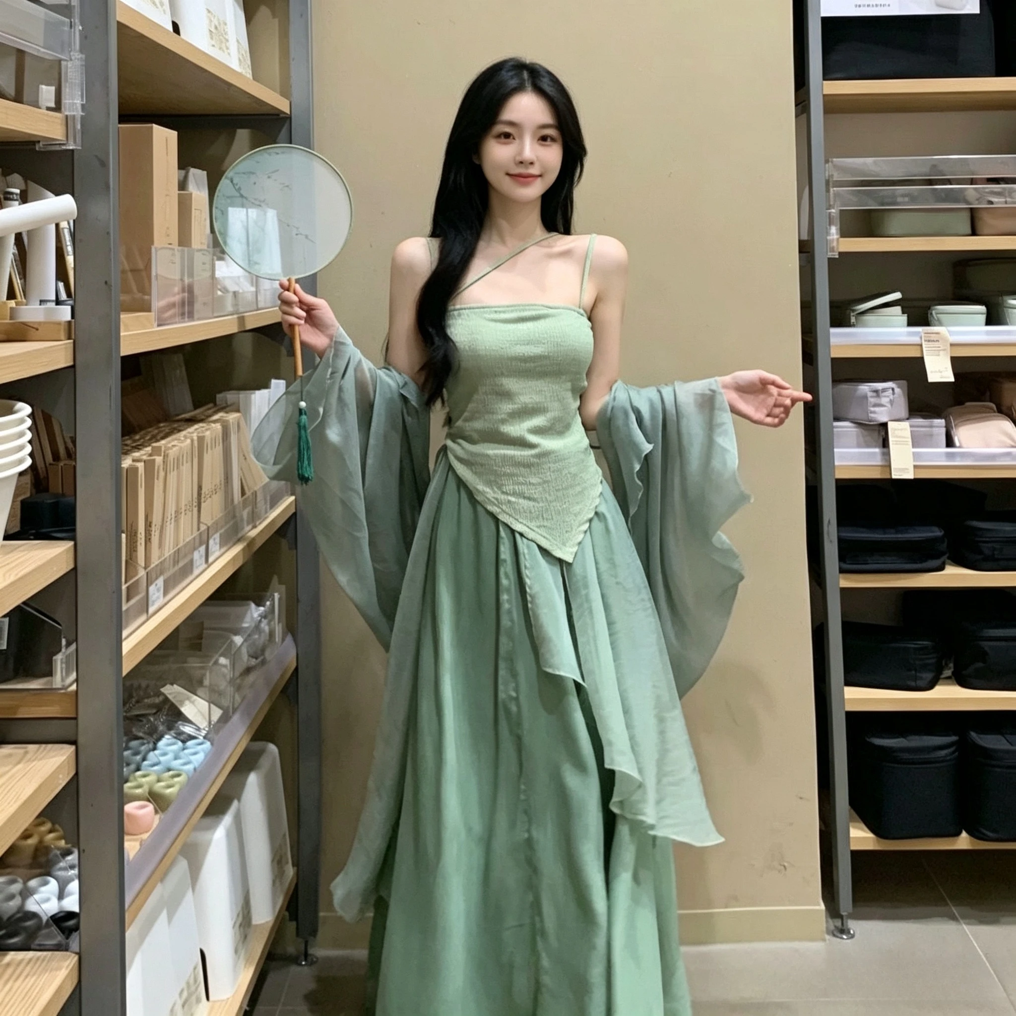 Ethnic Style Dresses - ชุดฮั่นฝูสไตล์จีนใหม่ปรับปรุง 3 ชิ้น สีเขียว สำหรับผู้หญิง ชุดชาติพันธุ์ไซส์เล็ก