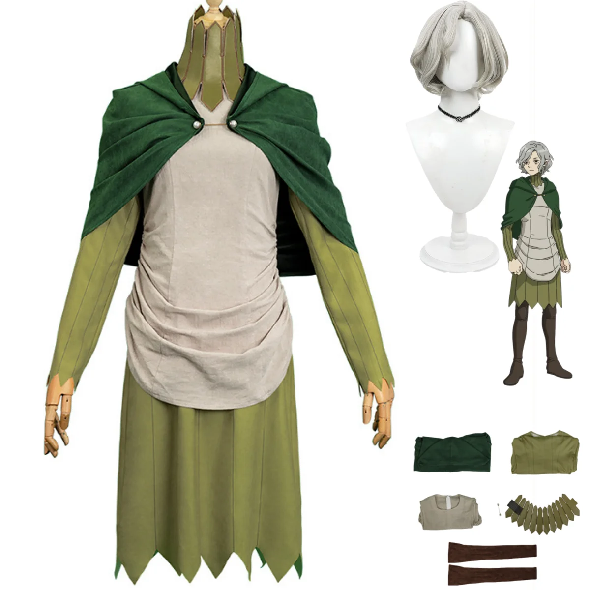 Anime Delicious in Dungeon Mithrun of The House of Kerensil Cosplay Costume Wig Green Dress Cloak Adult Woman Christmas Suit