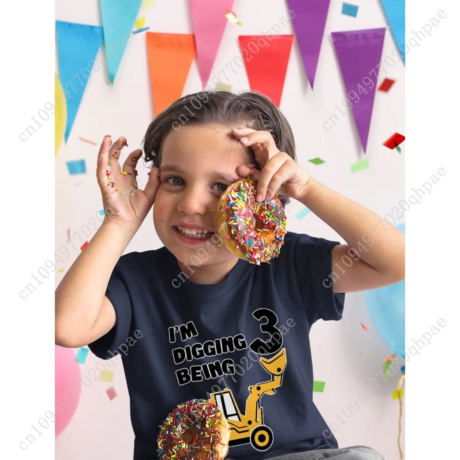 เสื้อยืด Tstars I'm Digging Being 3 -ชุดวันเกิดครบรอบ 3 ปีพร้อมรถขุด - เสื้อยืดลายก่อสร้างสำหรับเด็กผู้ชายวัยเตาะแตะ