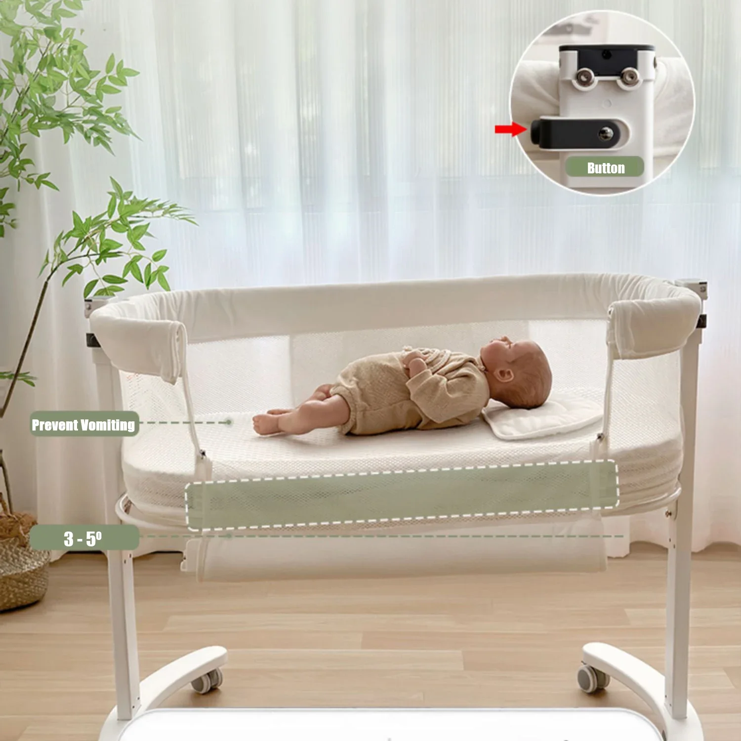 Cuna de madera para bebé, cuna portátil de fácil plegado, cama portátil ajustable para bebé, niño, niña, recién nacido