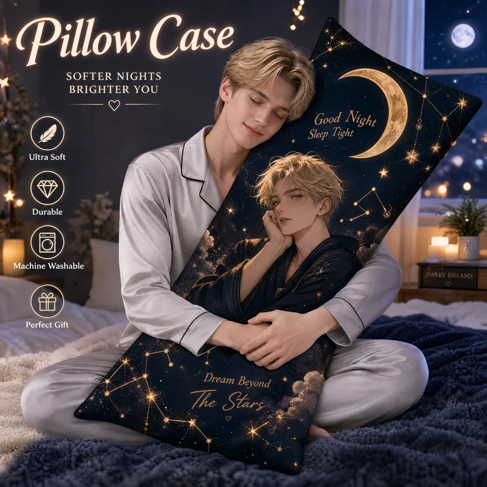 Aesthetic Handsome Anime Boy Body Pillowcase Constellation Star Moon Long Pillow Cover Ultra‑Soft Decorative Pillow Case