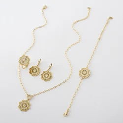 New Stainless Steel Luxury Colorless Crystal Zircon Lucky Pendant Necklace Earrings Women's Gift Jewelry Set