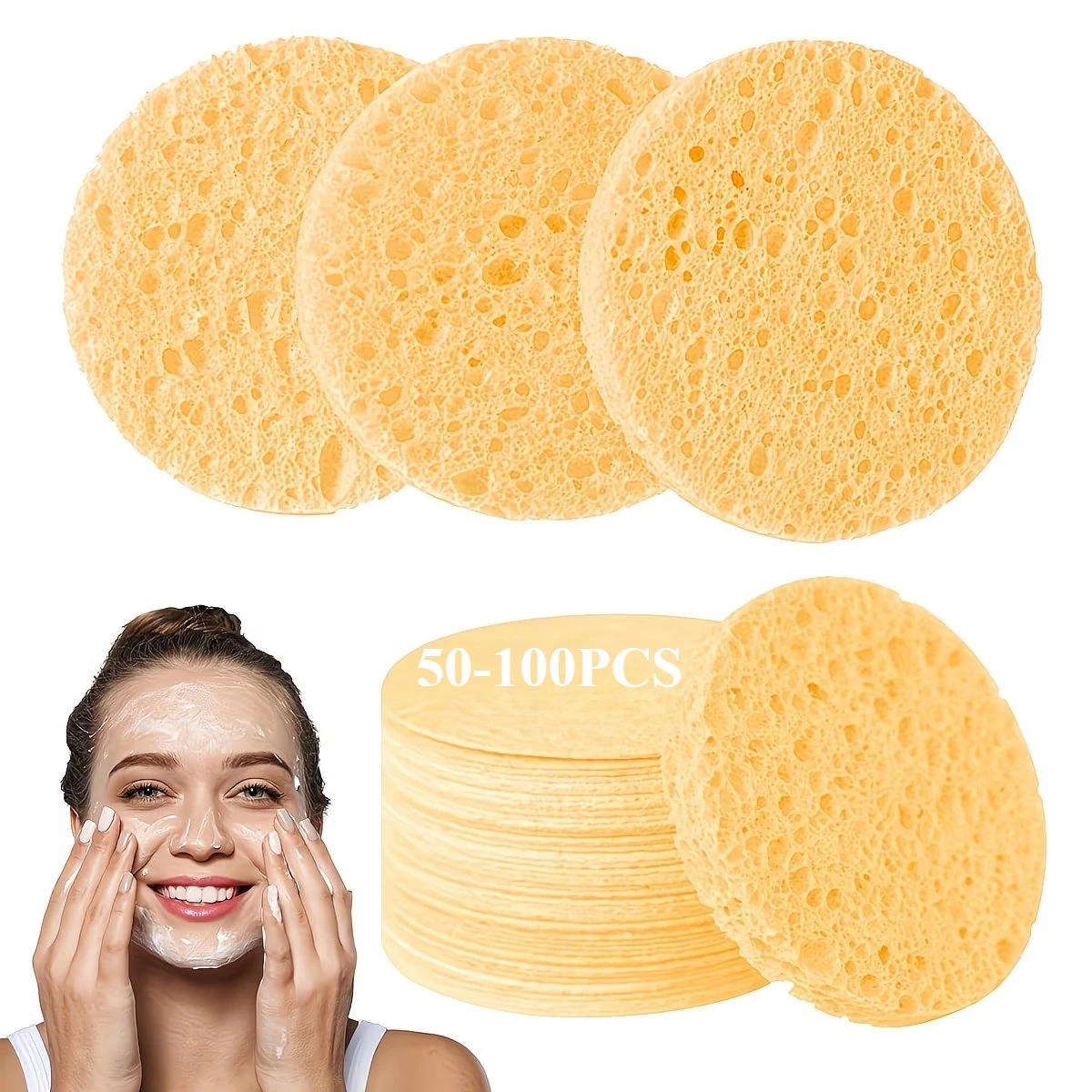 50-100PCS Bulk Compressed Face Wash Puff Set Disposable Wood Pulp Sponges for Home Travel Gym and Daily Skincare Routine