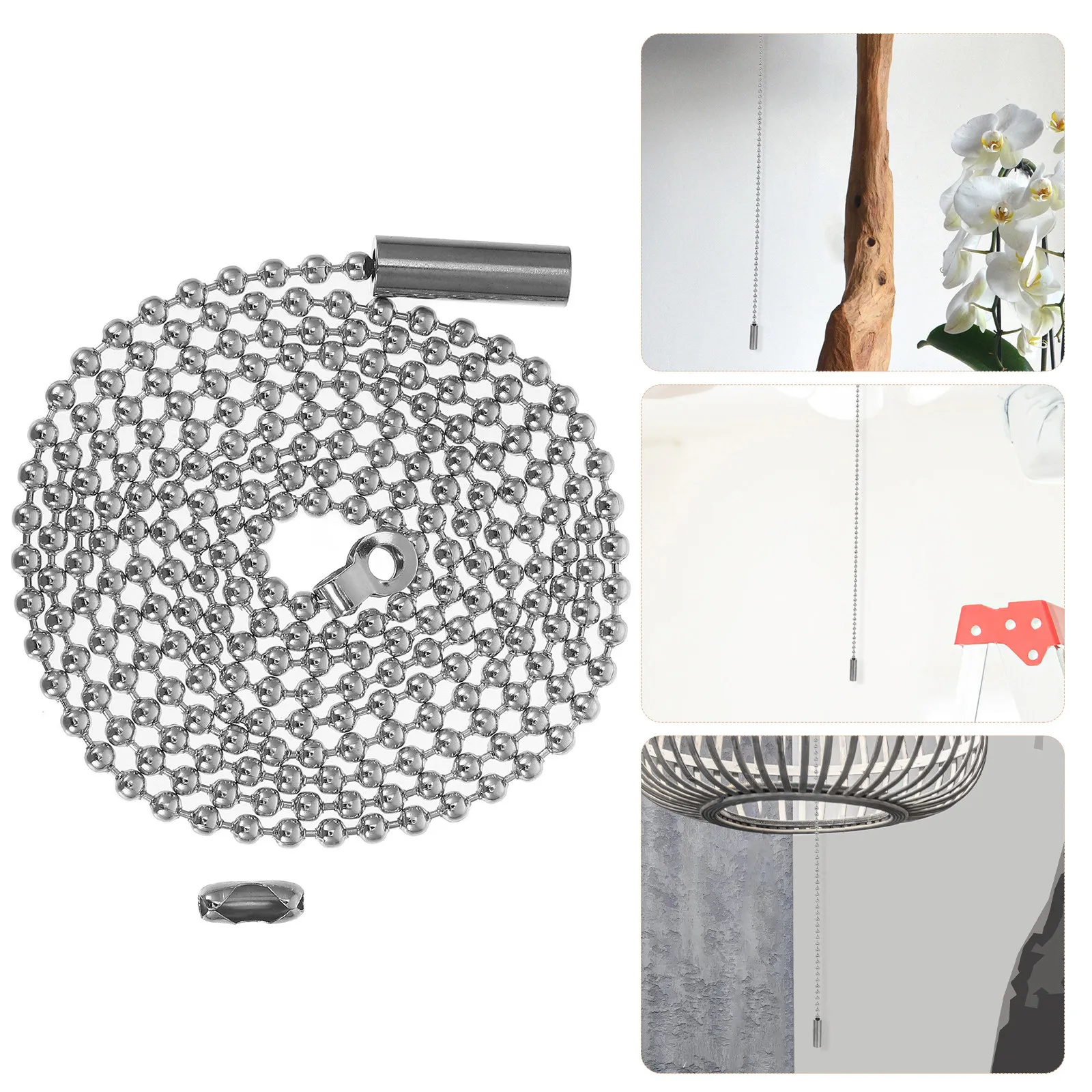 3.3ft Sleek Silver Beaded Pull Chain Extender Fits Ceiling Fans Lights Wall Sconces Bedside Lamps Simplified Control Robust