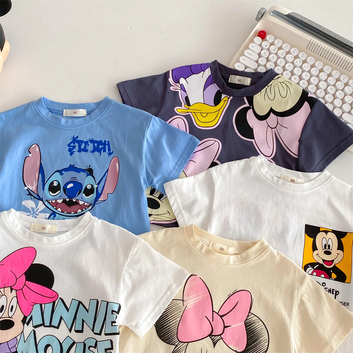 Disney Cartoon Cute Baby Girl Boy T-shirt Summer Clothing Printed Minnie Children Tees Short Sleeve Tops Crewneck Kids T Shirts