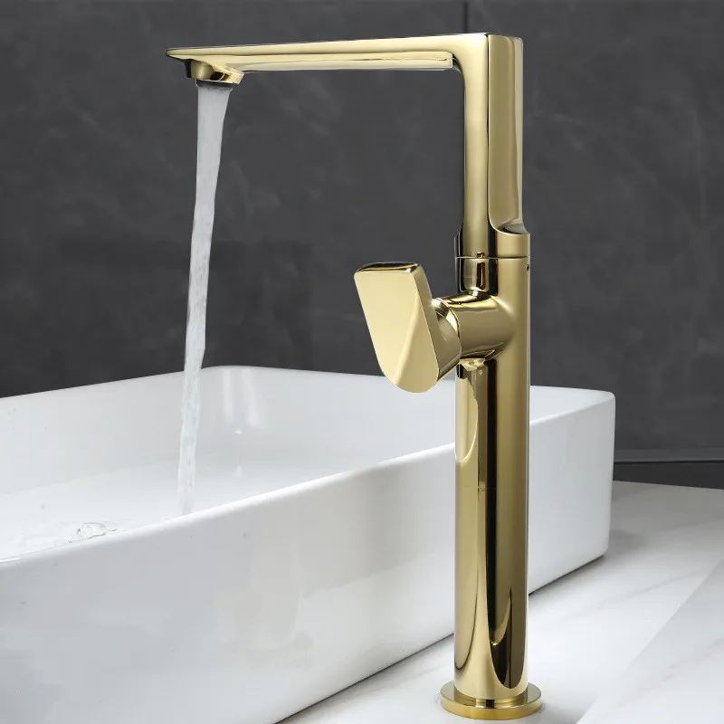 Nieuwe Aankomst Gootsteen Kraan Badkamer Warm En Koud Goud Enkele Hendel Wastafel Water Mixer Tap Badkamer Messing Wit Borstel Goud Mixer