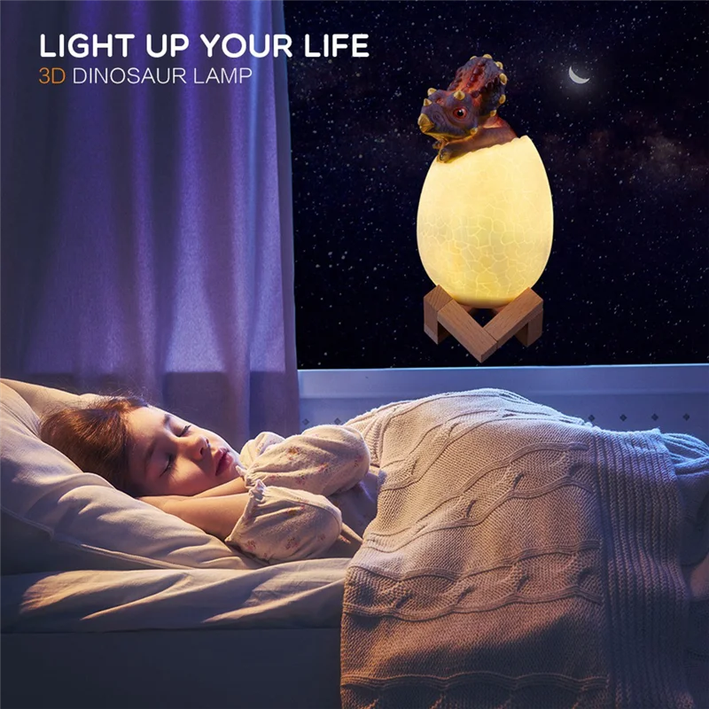 ABLK 3D Night Light Triceratopses ไข่โคมไฟตั้งโต๊ะ 16 สีรีโมทคอนโทรลแบบสัมผัสการ์ตูนตารางโคมไฟสําหรับตกแต่งบ้านเด็กติดตั้งง่าย