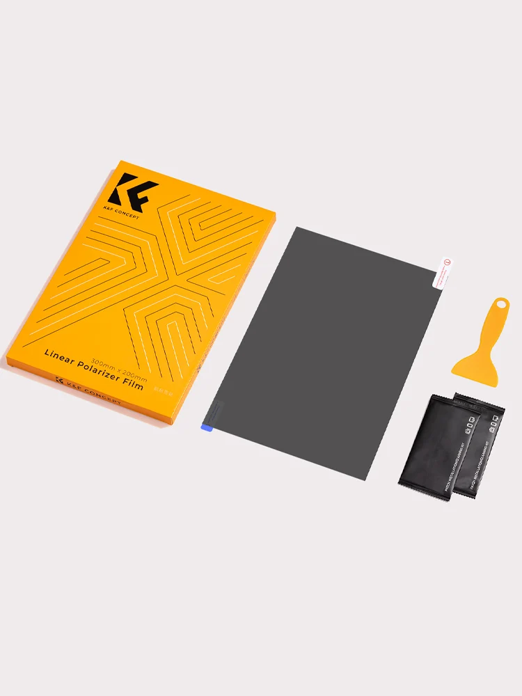 K&F CONCEPT Gepolariseerde film 300*200 mm, filmschraper 2 droge en natte doekjes met alcohol, 99,99% polarisatiegraad, hoge doorlaatbaarheid