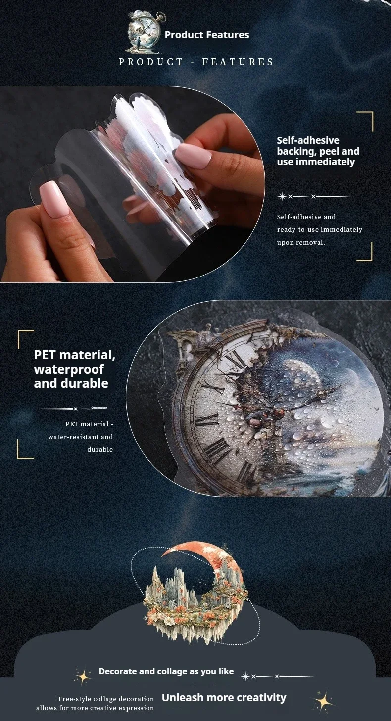 JIANWU Vintage Lightbulb Coast Island Time Landscape Material Collage Scrapbooking PET Sticker Creative DIY Journal Stationery