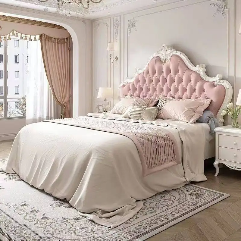 French light luxury solid wood bed, wedding bed, 1.8 meters, princess bed, modern and simple European style girl cream style