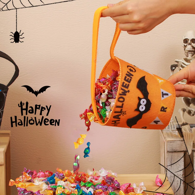 Halloween Theme Candy Bucket Bag Portable Candy Basket Kids Trick or Treat Bucket Halloween Party Decoration Supplies