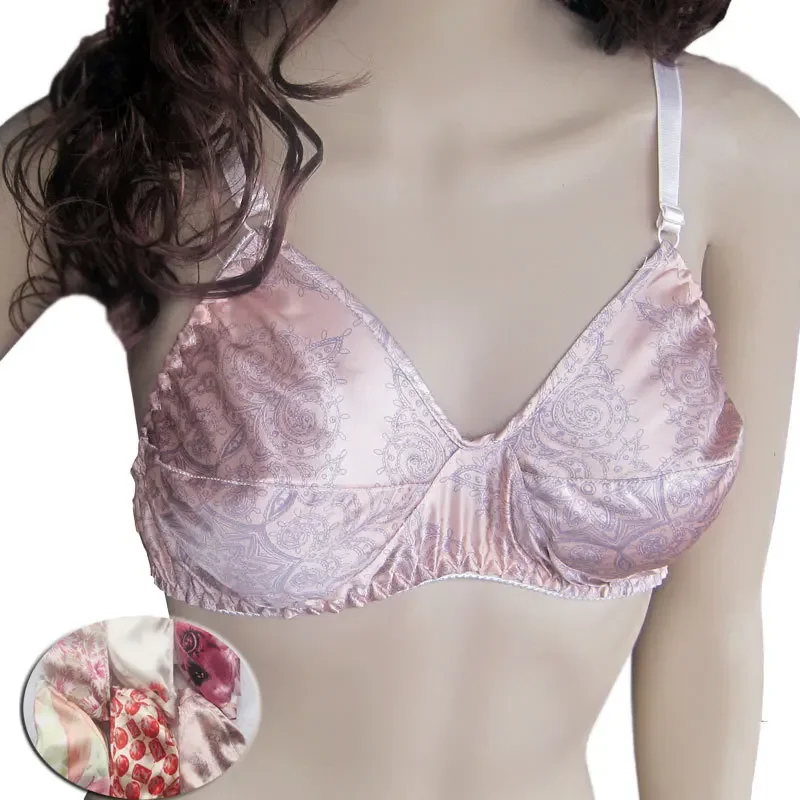 3pcs/lot 100% silk underwear,100% mulberry silk double faced bras,pure silk bra wireless,silk print bra ultra-thin