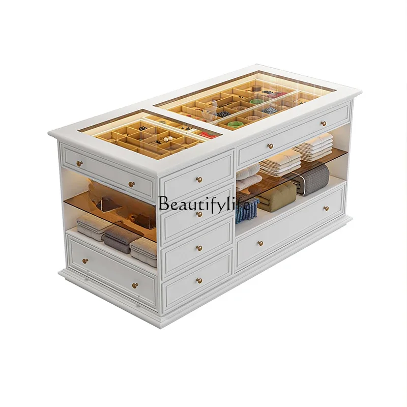

Jewelry display European retro storage chest integrated island French jewelry cabinet