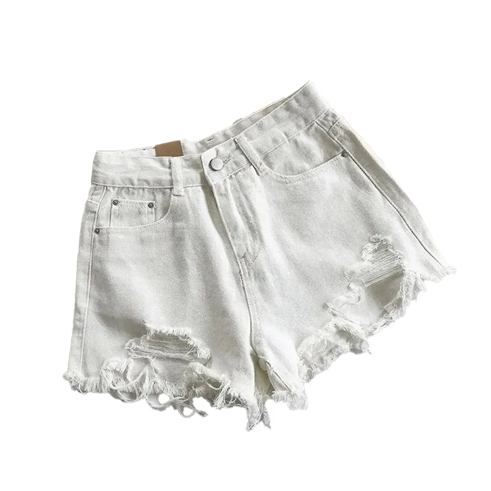 Pants Shorts Light Blue Loose Microelasticity Ripped Shorts Versatile White Wide Leg Pants Womens All Seasons Black