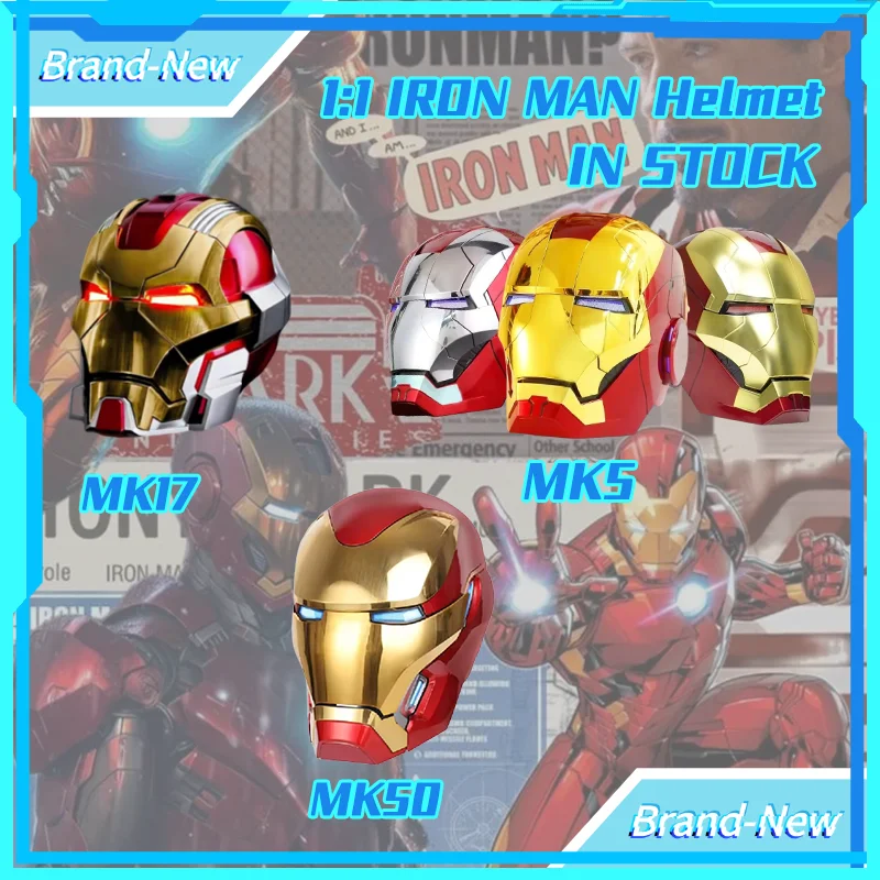 Capacete do Homem de Ferro MK5/MK17/MK50 com Controle por Voz Elétrico, Máscara Vestível 1:1 com Abertura e Fechamento Automático, Modelo de Brinquedo para Presente