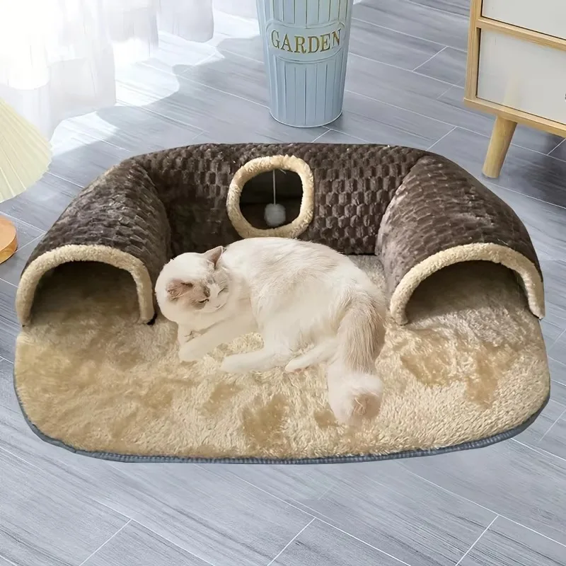 

2-in-1 Comfortable Cat Toy Tunnel and Bed, Non-slip and Easy-to-assemble Pet House, Soft and Comfortable Cat Bed for Pet Toys