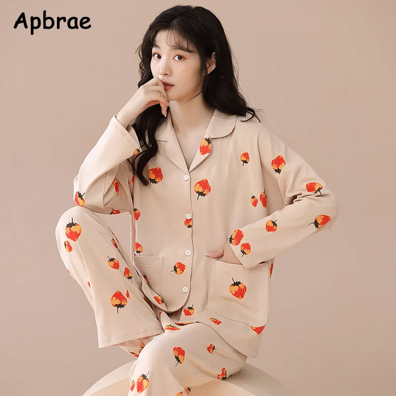 New Pajamas Set Autumn Winter Soft Cotton Korean Cardigan Sleepwear Lapel Pajama for Girls Ladies Loungewear Women Pijamas