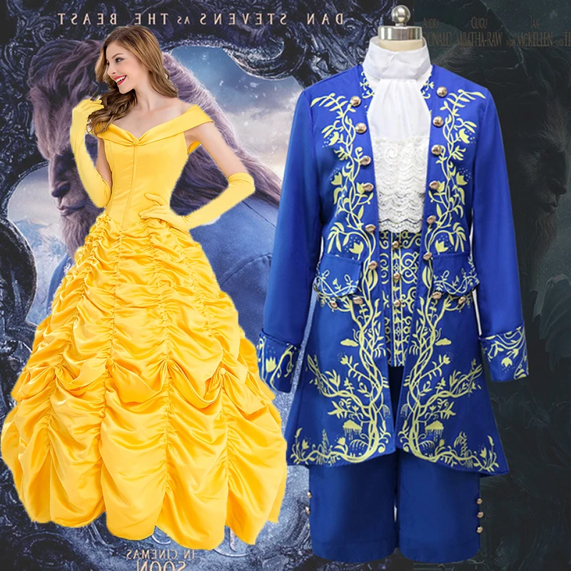 

Movie Beauty and the beast Belle Cosplay Costume Dress Adult Princess Belle Costume Prince Adam Costume for men Halloween Party