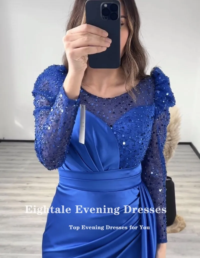 Eightale Elegant Evening Dress with Long Sleeves Sequined Mermaid Prom Party Gowns Wedding Formal Arabic Robes De Soirée