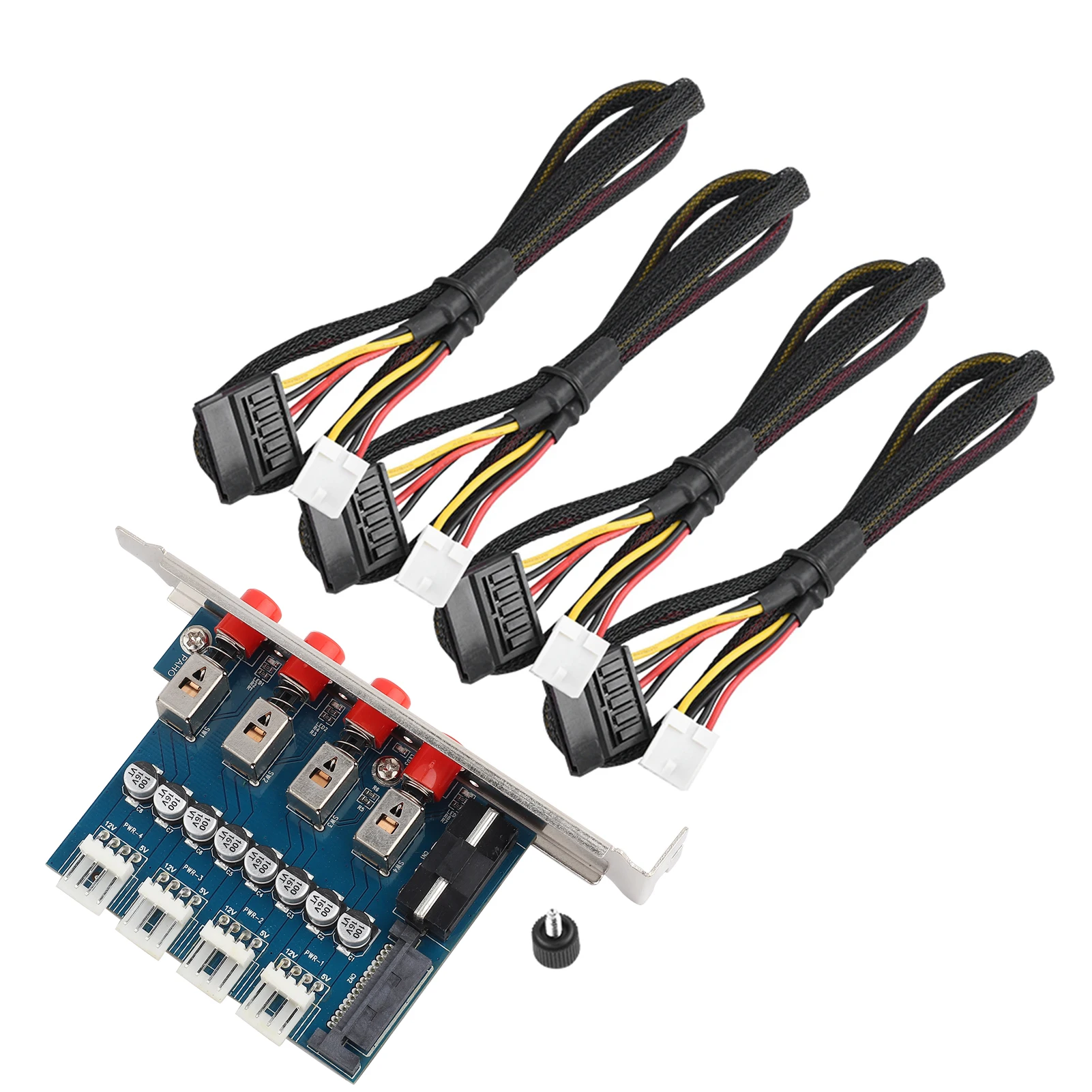 Desktop Power Control Switch with 4 Ports HDD Selector Hard Drive Switcher, 60cm Cable for PC Computer Accessories SATA & 4Pin