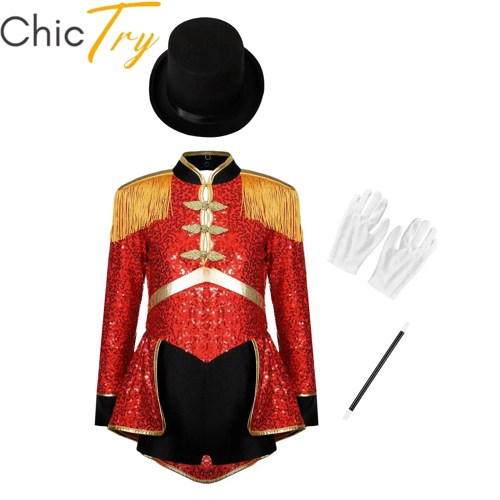 Boys Girls Drummer Lion Tamer Magician Costume Halloween Cosplay Leotard Circus Ringmaster Carnival Dress Up Roleplay Outfit