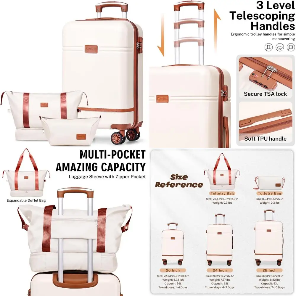 

3-Piece Hard Shell Suitcase Set with Spinner Wheels, PC+ABS Material, Airline Approved, Travel Toiletry Bag Included, Luggage Se