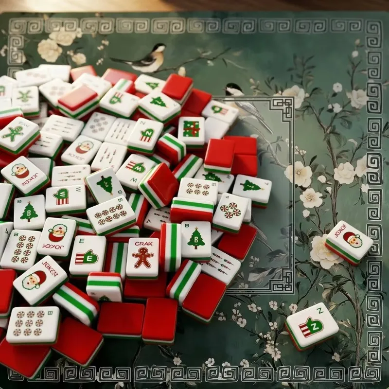 

Traditional Chinese bird flower pattern mahjong set 30x23x13mm, acrylic 160 pieces, Christmas Santa tree gift