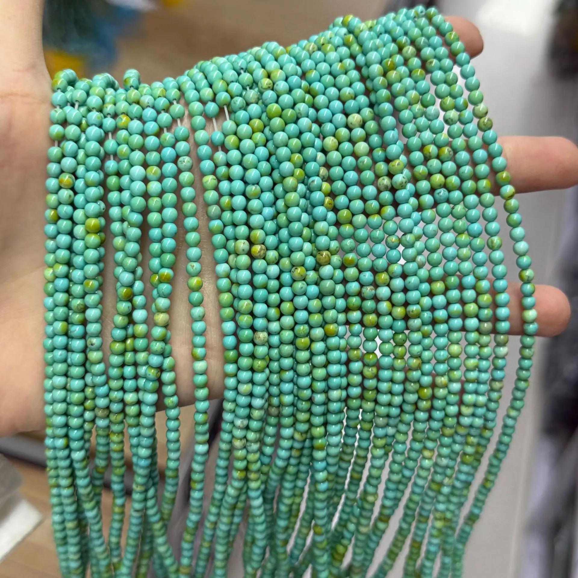 2-4Mm Natural Stone Optimization Green Turquoise Round Beads Loose Beads DIY Necklace Bracelet  Wholesale