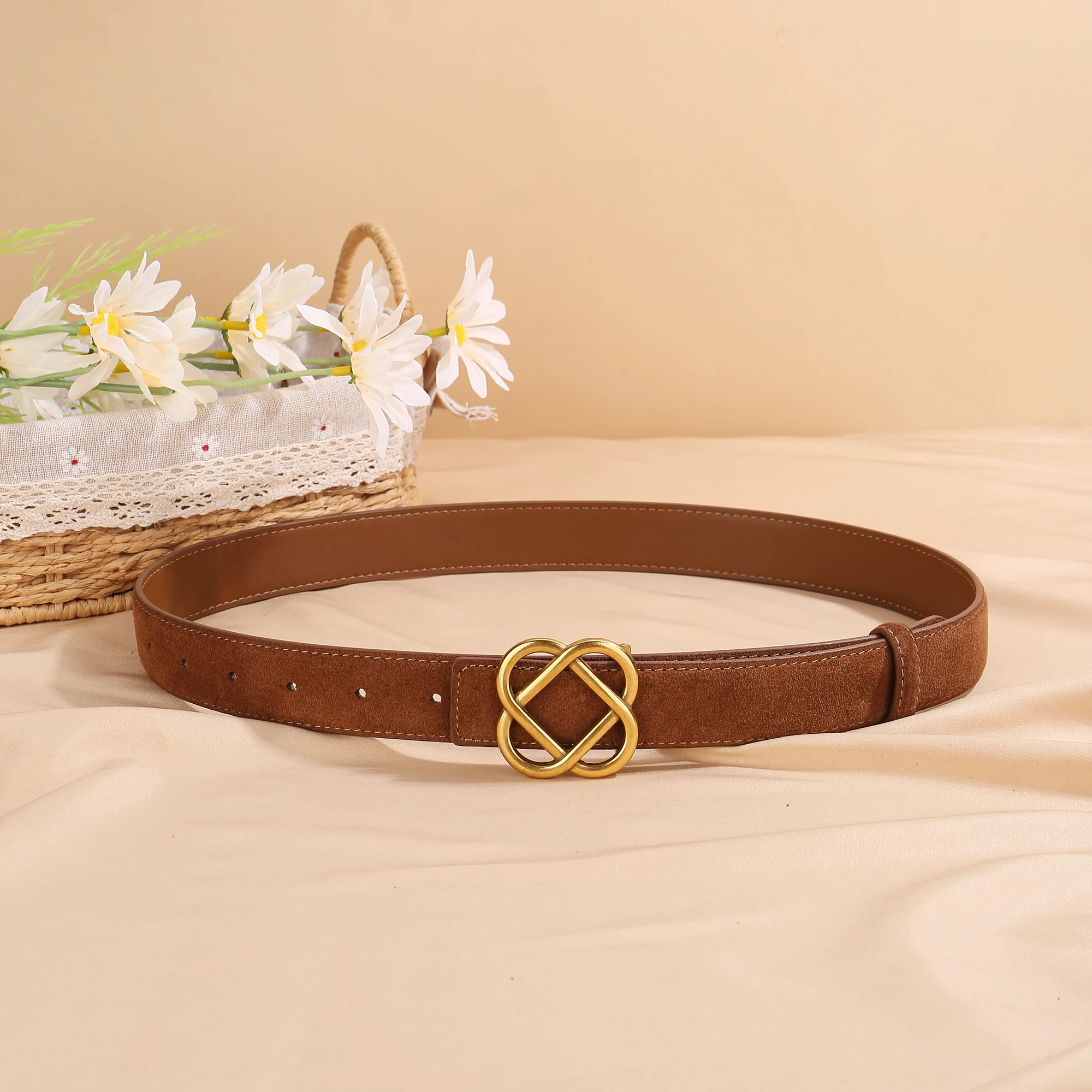 2026 Neuer 2,8 cm breiter Wildleder-Rindsledergürtel für Damen im Vintage-Stil mit Retro-Goldschnalle, schmaler Ledergürtel für Kleider und Jeans – Detail 18