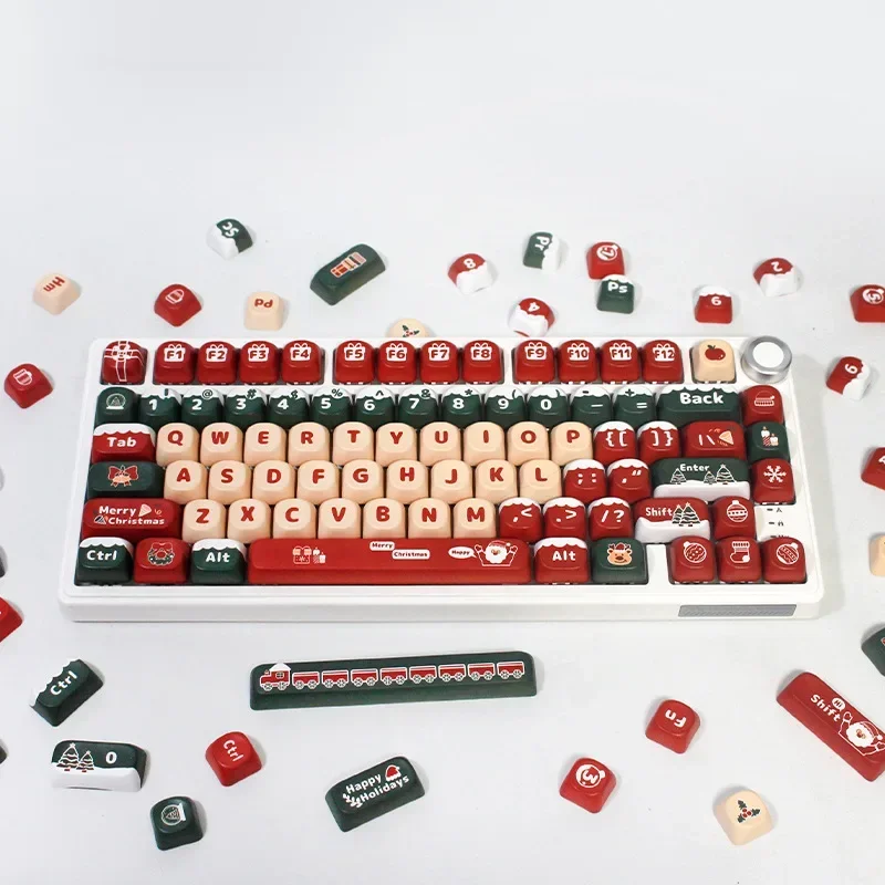 

Class MOA high Christmas peach pink theme full set of keycaps PBT five-sided hot sublimation universal keyboard cap