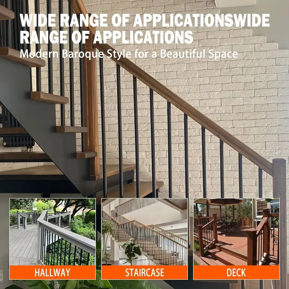 مجموعة من 10 درابزينات معدنية مستديرة مجوفة ومستقيمة للطوابق، درابزين سلالم 5/8، لمسة نهائية من الساتان باللون الأسود