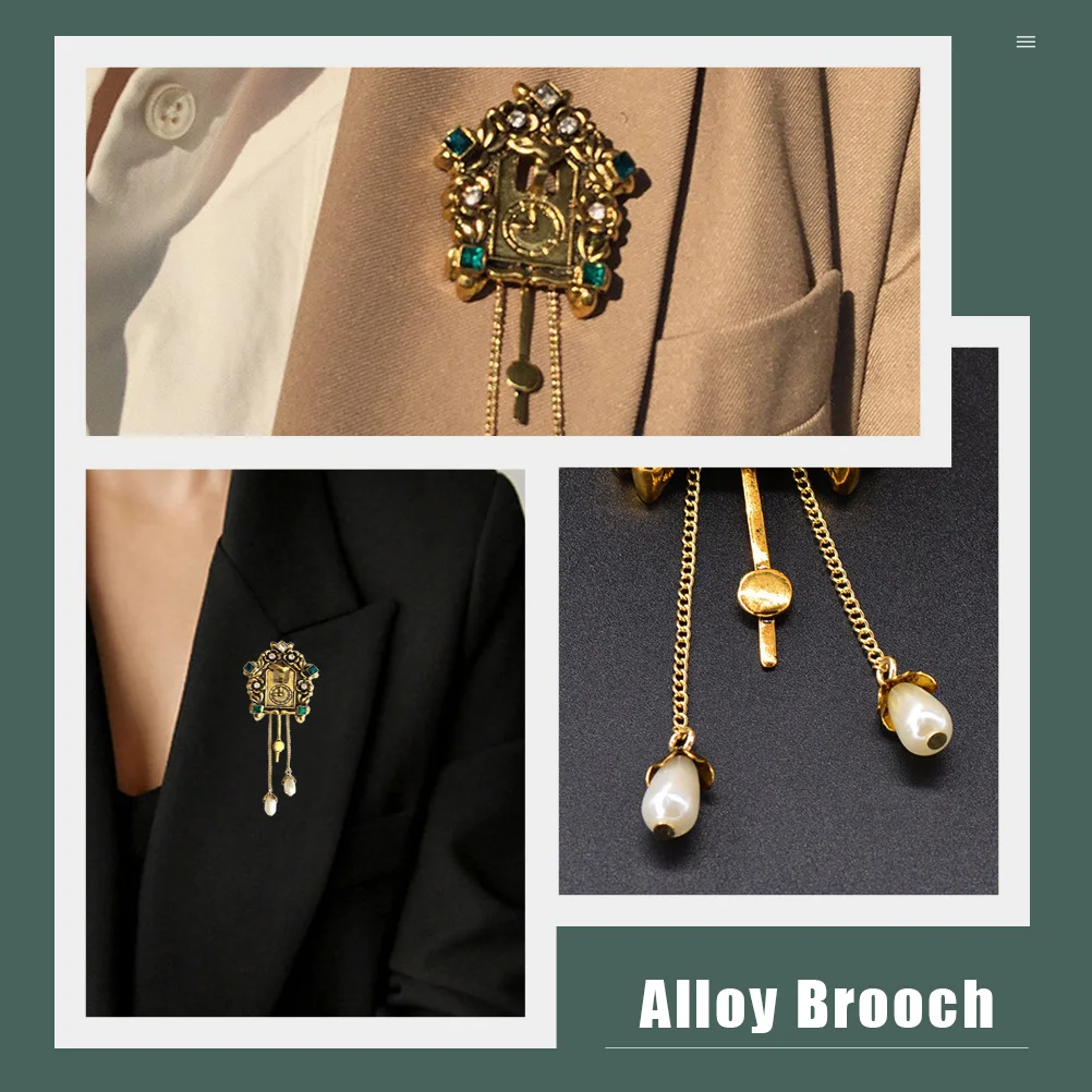 

Vintage Bird Clock Brooch Retro Style Golden Zinc Alloy Lightweight Pin for Clothing Bags Backpacks Elegant Detailed Fashion
