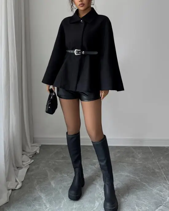 

Осенне-зимняя новая элегантная и простая стильная однотонная куртка на пуговицах с большими роговыми рукавами для женской моды и нишевая куртка