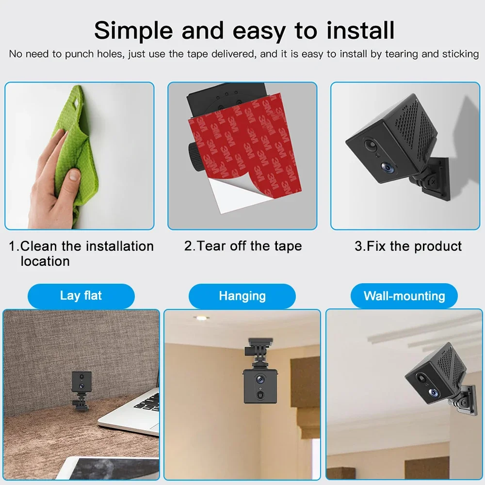 5MP Mini Camera Indoor Night Vision Surveillance Security Monitoring Rechargeable 3000 mAh Battery  Home Cam match 4G SIM Card