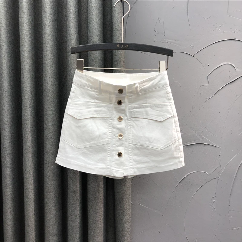 Gonne jeans casual streetwear tinta unita Gonna di jeans monopetto vintage da donna Gonne a vita alta con linea ad A avvolgente