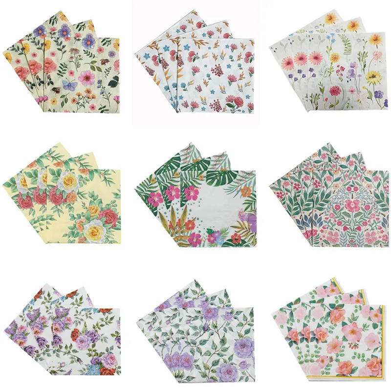 

20pcs/pack 33x33cm Table Disposable Napkin Paper Elegant Tissue Flower Birthday Wedding Party Decoration