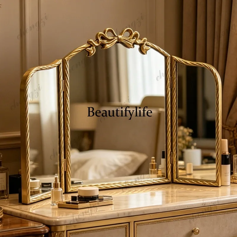 

K153 three-sided folding desktop cosmetic mirror bathroom mirror French wall-mounted home bedroom cosmetic mirror