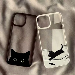 Cute Black Cat Pattern Hard Clear Phone Case For iPhone 15 16 17 Pro Max 16 Plus 17 Air 16E 14 13 12 11 Pro MINI Anti-fall Cover