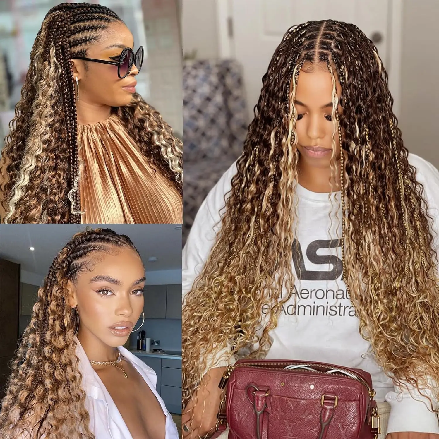 Nabi Boho trenzas cabello humano trenzado onda de agua/onda profunda sin trama cabello humano brasileño sin procesar 4/27 jengibre para trenzar